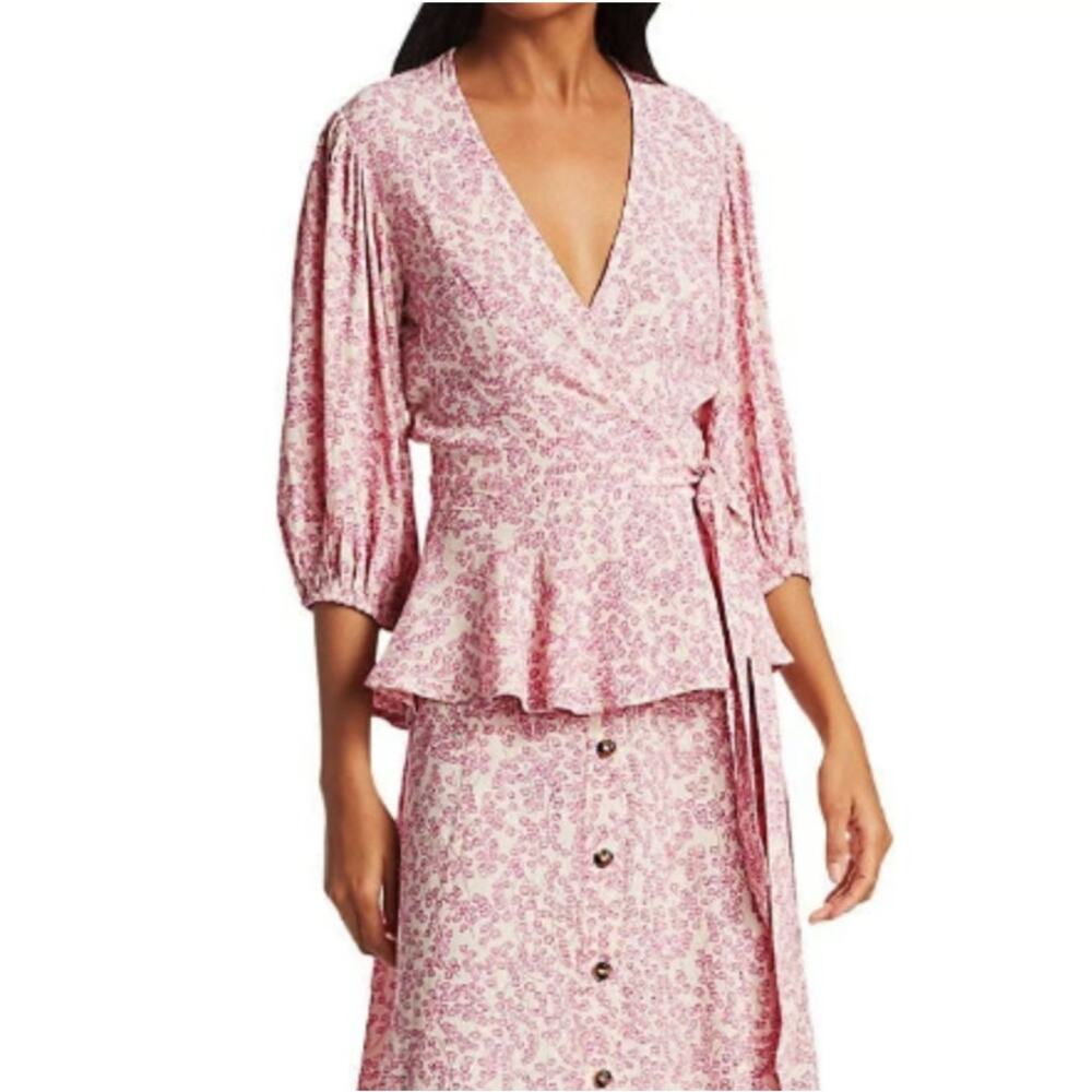 GANNI pink floral wrap blouse